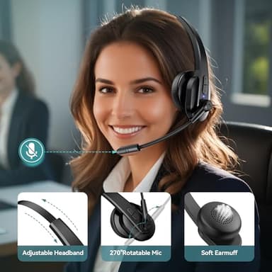 Sarevile Bluetooth Headset with USB Dongle for Computer, Single-Ear Wireless Headset with Noise Cancelling Microphone for Office & Truckers, Bluetooth V5.2 with Mute Button for Work - Image 7