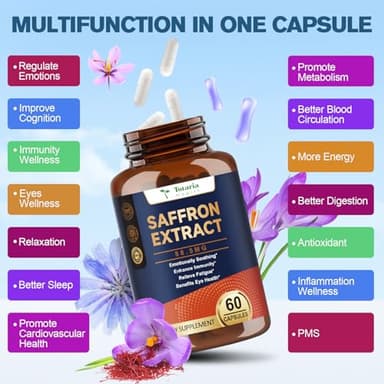 Organic Happy Saffron Supplements - 100% Organic Saffron Extract 88.5mg per Serving with Crocins, Safranal & Safromotivines for Better Mood, Energy, Eyes, Immunity, Blood, Men & Women, 60 Vegan Caps - Image 4