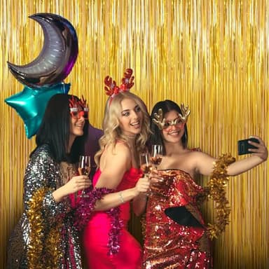 Birthday Party Decorations: 3 Pack 3.3 x 9.9 ft Gold Foil Fringe Curtains Party Supplies, Tinsel Curtain Backdrop for Parties/Birthday/Photo Booth - Image 5