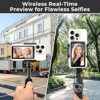 Wireless Selfie Monitor Screen for iPhone & Android, 1800mAh Magnetic Phone Vlog Selfie Screen with Bluetooth Remote, 3-Level Brightness, Wireless Mirroring for Back Camera TikTok Live No Delay Grey - Image 3