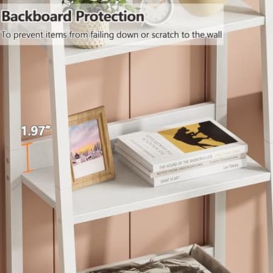 Furologee 5-Tier White Ladder Shelf, Ladder Bookshelf with Removable Drawer, Mordern Bookcase Storage Rack Organizer, Wood Metal Freestanding Storage Shelves for Living Room, Home Office, Bedroom - Image 6