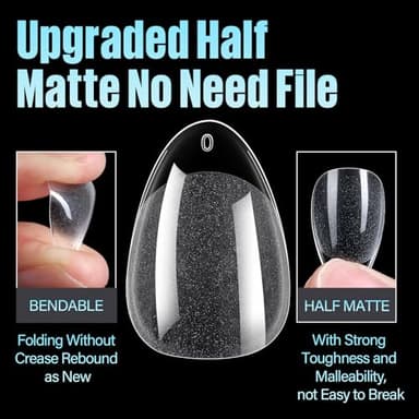 TOMICCA Short Almond Nail Tips, 240Pcs Half Matte Soft Acrylic Nail Tips, 12 Sizes Acrylic Pre-Shaped Nails, Full Cover False Nails Almond Press on Nails Short Fake Nails for Extension Nail - Image 2