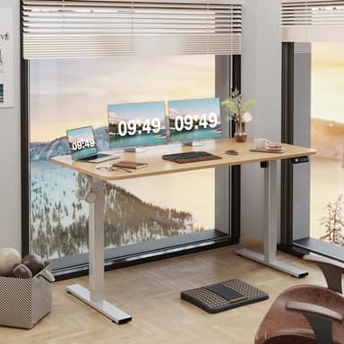 Furmax Electric Height Adjustable Standing Desk Large 55 x 24 Inches Sit Stand up Desk Home Office Computer Desk Memory Preset with T-Shaped Metal Bracket, Light Wood - Image 6