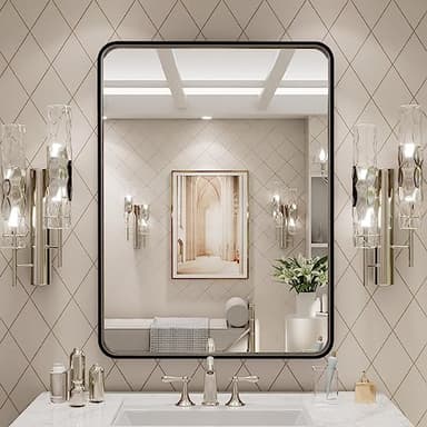LOAAO 24X32 Inch Black Metal Framed Bathroom Mirror for Wall, Matte Black Bathroom Vanity Mirror Farmhouse, Large Rounded Rectangle Mirror, Anti-Rust, Hangs Horizontally or Vertically - Image 6