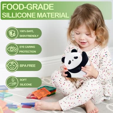 LettreQ Panda Night Light, Rechargeable Squishy lamp - Silicone Cute Gifts for Kids - Nightlight Nursery LED Animal Dimmanble Touch Light - Bedroom Decor Funny Birthday Christmas Gifts for Boy, Girls - Image 4