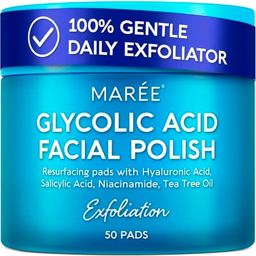 MAREE Glycolic Acid Pads - Toner Pads for Face Cleansing - Exfoliating Pad with Tea Tree Oil, Salicylic Acid & Vitamins E, B3, B5 - Acne Clearing, Skin Pore Resurfacing & Radiance Device - 50 Count - Image 1