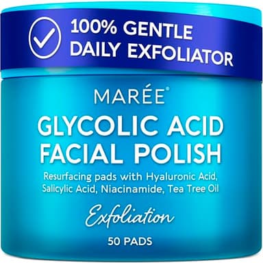 MAREE Glycolic Acid Pads - Toner Pads for Face Cleansing - Exfoliating Pad with Tea Tree Oil, Salicylic Acid & Vitamins E, B3, B5 - Acne Clearing, Skin Pore Resurfacing & Radiance Device - 50 Count - Image 1