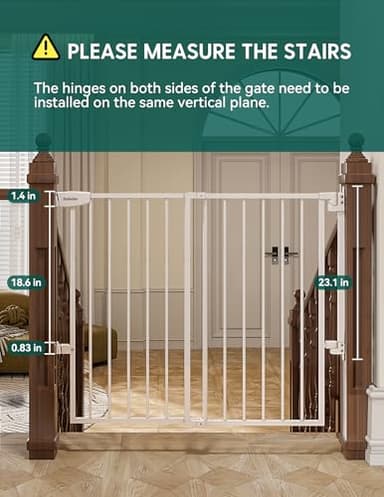 Babelio 34" Tall No Bottom Bar Baby/Dog Gate for Stairs, House and Doorways, 29.7-46.5" Auto Close Safety Pet Gates with Large Walk Thru Door, Hardware Mount, White - Image 7