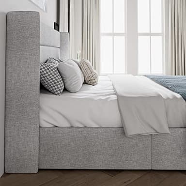 SHA CERLIN Queen Size Lift Up Storage Bed/Modern Wingback Headboard/Upholstered Platform Bed Frame/Hydraulic Storage/No Box Spring Needed/Wood Slats Support/Light Grey - Image 7