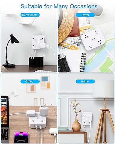 Flat Plug Extension Cord, HANYCONY 5ft Power Strip with 4 USB Ports(2 USB C), 4 Widely Outlets Extender, Wall Mount, Desk Charging Station for Office School Travel Dorm Room Essentials, ETL Listed - Image 7