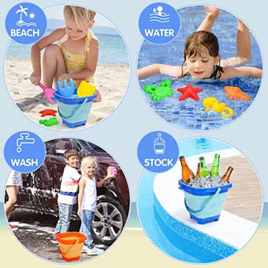 Dreamon Beach Toys for Kids 3-10, Collapsible Sand Castle Toys for Beach Include 3 Pack Foldable Buckets, Shovels Molds and Storage Mesh Bag, Sandbox Travel Toy for Toddlers Kids - Image 6