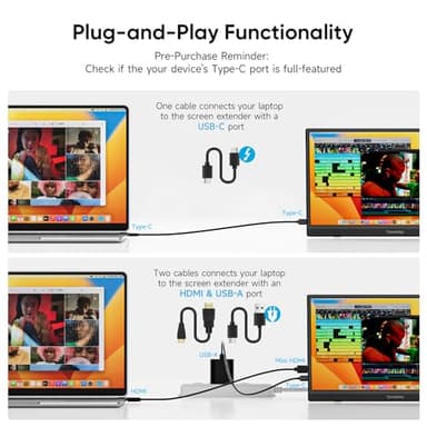 Portable Monitor, 15.6" FHD 1080P Travel Portable Monitor for Laptops, Ultra-Slim External Portable Screen for Laptop with Kickstand, Screen Extender for Laptop PC Mac Phone PS4/5 Xbox Switch - Image 3