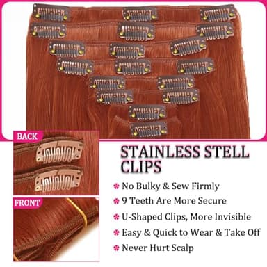 Clip in Hair Extensions Real Human Hair 110g Copper Real Hair Extensions Clip in Human Hair Clip ins 8pcs 18clips Double Weft Human Extensions for Women Hair Loss and Thinning Hair (#350 18inch) - Image 6