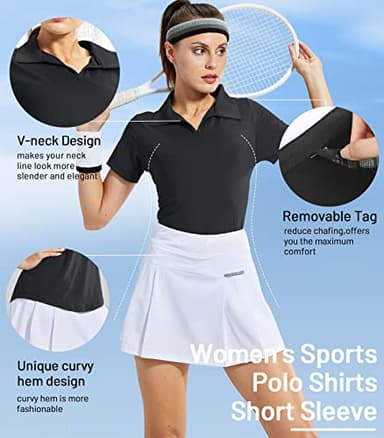 MIER Women's Golf Polo Shirts Collared V Neck Short Sleeve Tennis Shirt, Dry Fit, Moisture Wicking, Black, L - Image 4