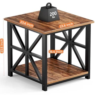 GreenForest End Table with 2-Tier Storage Shelf, 24 inch Large Side Table for Living Room, Modern Nightstand for Bedroom Bedside Office Farmhouse, Walnut - Image 3