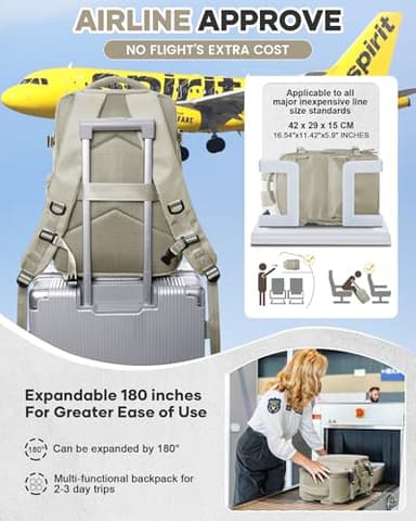 Vacuum Travel Backpack with Pump for Women,Personal Item Carry on Backpacks Flight Approved 18x14x8 inches for Men,Laptop Waterproof Work Compression bags Casual Daypack GreyBrown - Image 2