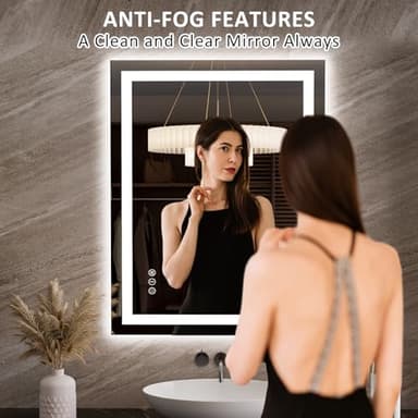 LOAAO 27.6"x35.4" LED Mirror for Bathroom, Lighted Bathroom Mirror with Lights, Anti-Fog, Dimmable, Memory Function, Easy to Install, Clear Reflection - Image 2