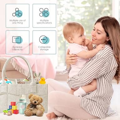 Cute Castle 2 Pack Diaper Caddy Organizer - Portable Baby Caddy Organizer with Handle, Nursery Storage Bin and Car Organizer for Girls, Boys - Baby Gift Basket - Oatmeal - Image 3