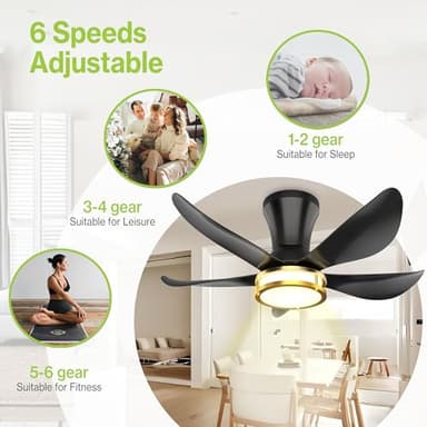 DAMINY 30 Inch Black and Gold 5 Blade Ceiling Fan with Light, Modern Ceiling Fan with Remote,Large Airflow,Flush Mount,6CCT,Dimmable,Noiseless,Bedroom - Image 6