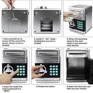 Totola Piggy Bank Electronic Mini ATM for Kids Baby Toy, Safe Coin Banks Money Saving Box Password Code Lock for Children,Boys Girls Best Gift (Silver) - Image 5