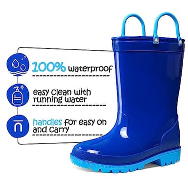 K KomForme Kids Girls & Boys Rain Boots with Easy-on Handles Waterproof Outdoors - Image 3