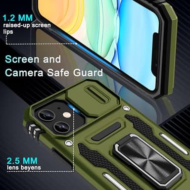 DEERLAMN Case for iPhone 11 with Slide Camera Cover+Screen Protector(2 Packs),Rotated Ring Kickstand Military Grade Shockproof Protective Cover-Olive Green - Image 5