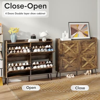 Maupvit Large Shoe Cabinet with 4 Flip Drawers, Freestanding Shoe Organizer with Metal Drawer Bracket for Entryway, Narrow Shoe Rack Cabinet, 5 Sturdy Legs, Rustic Brown - Image 5