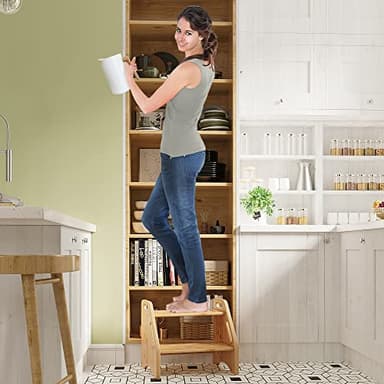 AMBIRD Wooden Step Stool, Two Step Stools Toddler 300 lbs Capacity with Safety Non-Slip Pads and Handles, Bamboo Step Stool for Bathroom, Kitchen Dual Height Step Stools for Kids (Natural) - Image 7