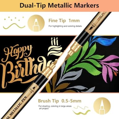 Metallic Marker Pens, 30 Colors Dual Tip Acrylic Paint Pens for Black Paper, Scrapbooking, Photo Album, Rock Painting, Paint Marker for DIY Arts & Crafts, Glass, Wood, Card Making, Scrapbook Supplies - Image 2