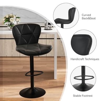 Nalupatio Modern Bar Stools Set of 2, Adjustable Faux Leather Upholstered Swivel Bar Stools, Counter Height Bar Chairs with Back for Kitchen Island, Black - Image 3