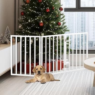 Pet Gate - 3-Panel Indoor Foldable Dog Fence for Stairs, Hallways or Doorways - 54x24-Inch Retractable Wood Freestanding Dog Gates by PETMAKER (White) - Image 2