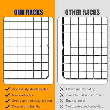 2PCS Cooling Racks for Cooking and Baking - 10" x 16"Heavy Duty Stainless Steel Wire Rack for Baking, Grilling, Roasting - Oven & Dishwasher Safe - Fits Half Sheet Pan(Black) - Image 7