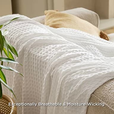 Bedsure Cooling Cotton Waffle King Size Blanket - Lightweight Breathable Summer Blanket of Rayon Derived from Bamboo for Hot Sleepers, Luxury Throws for Bed, Couch and Sofa, Ivory, 104x90 Inches - Image 6
