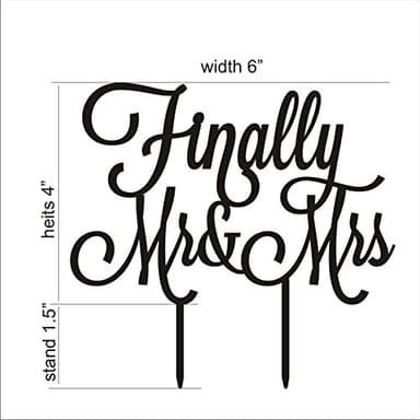 HappyPlywood Finally Mr and Mrs Wedding Cake topper (6' silver) - Image 4