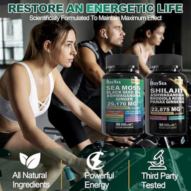 Boysea.Shilajit and Sea Moss Bundle- 90 Count - Sea Moss 7000mg, Black Seed Oil 4000mg, Ashwagandha 2000mg, Ginger & Shilajit 9000mg, Rhodiola Rosea 1000mg, All in 1 Supplements (1 Pc) - Image 7