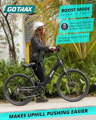Gotrax Dolphin 26" Electric Bike, Max Range 30Miles(Pedal-assist1) & 20Mph Power by Peak 500W, 5 Pedal-Assist Levels & Front Suspension, 7-Speed&Boost Mode, City E-Bike for Adult White - Image 4