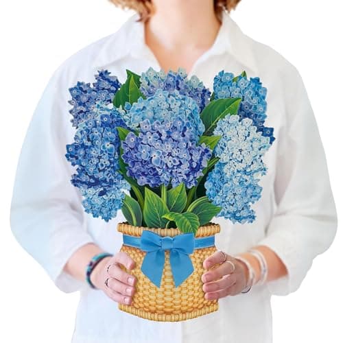 Freshcut Paper Pop Up Cards, Nantucket Hydrangeas, 12 Inch Life Sized Forever Flower Bouquet 3D Popup Greeting Card, Birthday Cards, Thank You Card, Blank Notecard & Envelope - Image 1