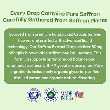 Saffron Supplements – Vegan, Fast Absorption Liquid Drops – Made with Pure Saffron Extract – Mix with Drinks Daily – Supports Eye Health, Emotional Balance & Antioxidant Level Boost (Strawberry, 60mL) - Image 7