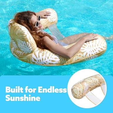 SLOOSH Inflatable Pool Noodle Chair,Pool Floats Chair Adult with Plant Pattern,Floating Water Hammock,Blow up Pool Noodles Rafts for Relaxing Swimming Party Summer Water Beach Lake Fun,Champagne - Image 3