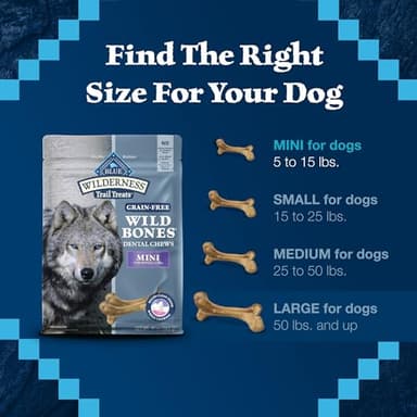 Blue Buffalo Wilderness Wild Bones Grain-Free Dental Chews Dog Treats, Mini, 27-oz Bag - Image 6