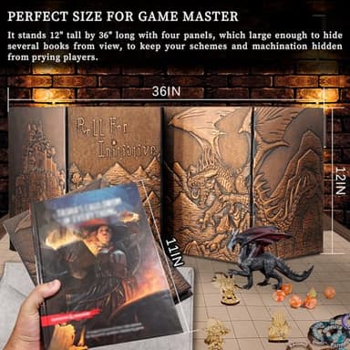 CZYY DND Dungeon Master Screen Faux Leather Embossed Dragon & Mimic, Four-Panel with Pockets DM Screen for Dungeons and Dragon, Pathfinder, D&D - Image 5