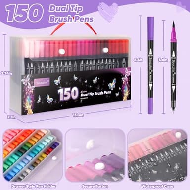 Soucolor Gifts for Women, Gift Baskets for Women Adult, 150 Colors Dual Tip Brush Markers for DIY Journal Kit Coloring Drawing Sketching, Sister Gifts Sets Box for Kids Teens Girls Gift - Image 2