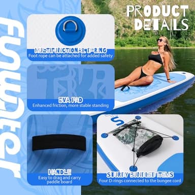 FunWater 10'6×33"×6" Inflatable Stand Up Paddle Board with Premium SUP Paddleboard Accessories,Adults & Youth for All Skill Levels, Included with Board, Paddle, Pump, Three Fins, Backpack - Image 3