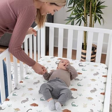 BROLEX Baby Fitted Crib Sheets: Kid Crib Sheets - Set of 2 for Toddler Standard Size Crib Mattress for Boys and Girls - Jersey Knit Crib Bed Sheets Cute Dinosaurs - Image 2