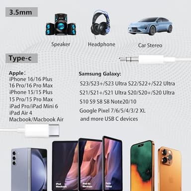 Seulliya USB C to 3.5mm Audio Aux Jack Cable, Aux Cord for iPhone 15, Type C to 3.5mm Headphone Car Stereo Cord Compatible with iPhone 16 Plus /15 Pro Max, Samsung Galaxy S23 S22 Note 20, Pixel 5 XL - Image 5