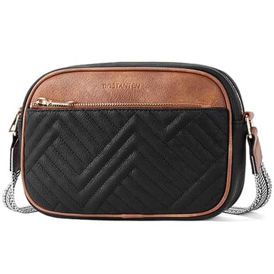 BOSTANTEN Quilted Crossbody Bags for Women Vegan Leather Purses Small Shoulder Handbags with Wide Strap Black with Brown - Image 7