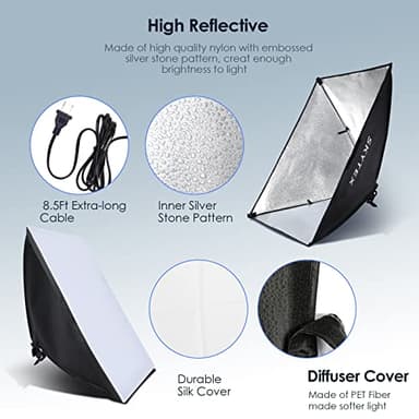 Skytex Softbox Lighting Kit(2Pack), 20x28in Soft Box | 85W 2700-6400K E27 LED Bulb Continuous Photography Lighting, Photo Studio Lights Equipment for Camera Shooting, Video Recording - Image 5
