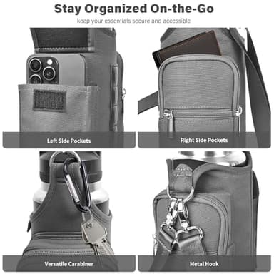 icolor Magnetic Gym Bag Water Bottle Carrier Holder with Phone Pockets & Strap,Nylon Gym Magnetic Bag 5 Built-in Magnets Gym Accessories Organizer Bottle Pouch Sleeve for Men Women (Light Gray) - Image 6