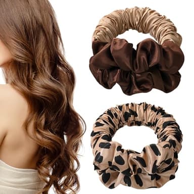 2 Pack Heatless Hair Curler Overnight to Sleep In,Heatless Curling Scrunchie for Women Soft Silk Lazy Rollers Headband for Long Hair Overnight.(Brouwn+Brown Leopard) - Image 1
