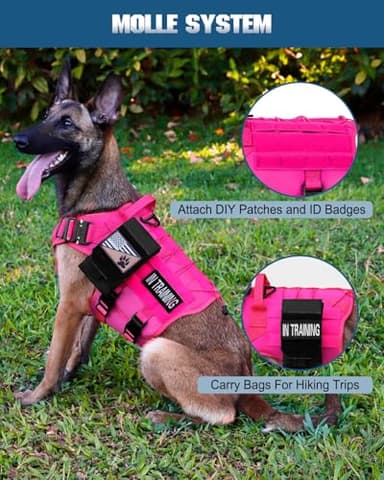 PETNANNY Tactical Service Dog Vest - No-Pull Emotional Support Harness with Hook & Loop Patches & Molle System for Training & Hunting (Pink, Large) - Image 5